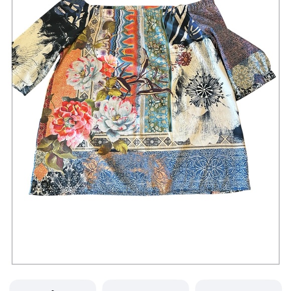 NEW Chico's Vibrant Multicolor Floral Off-The Shoulder Top 2 bohemian botanical - Picture 11 of 11